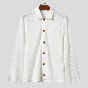 AIDASE  -  Men Shirt Hollow Out See Through Solid Color Lapel Long Sleeve Men Clothing Streetwear Loose 2025 Fashion Casual Tops aidase-shop